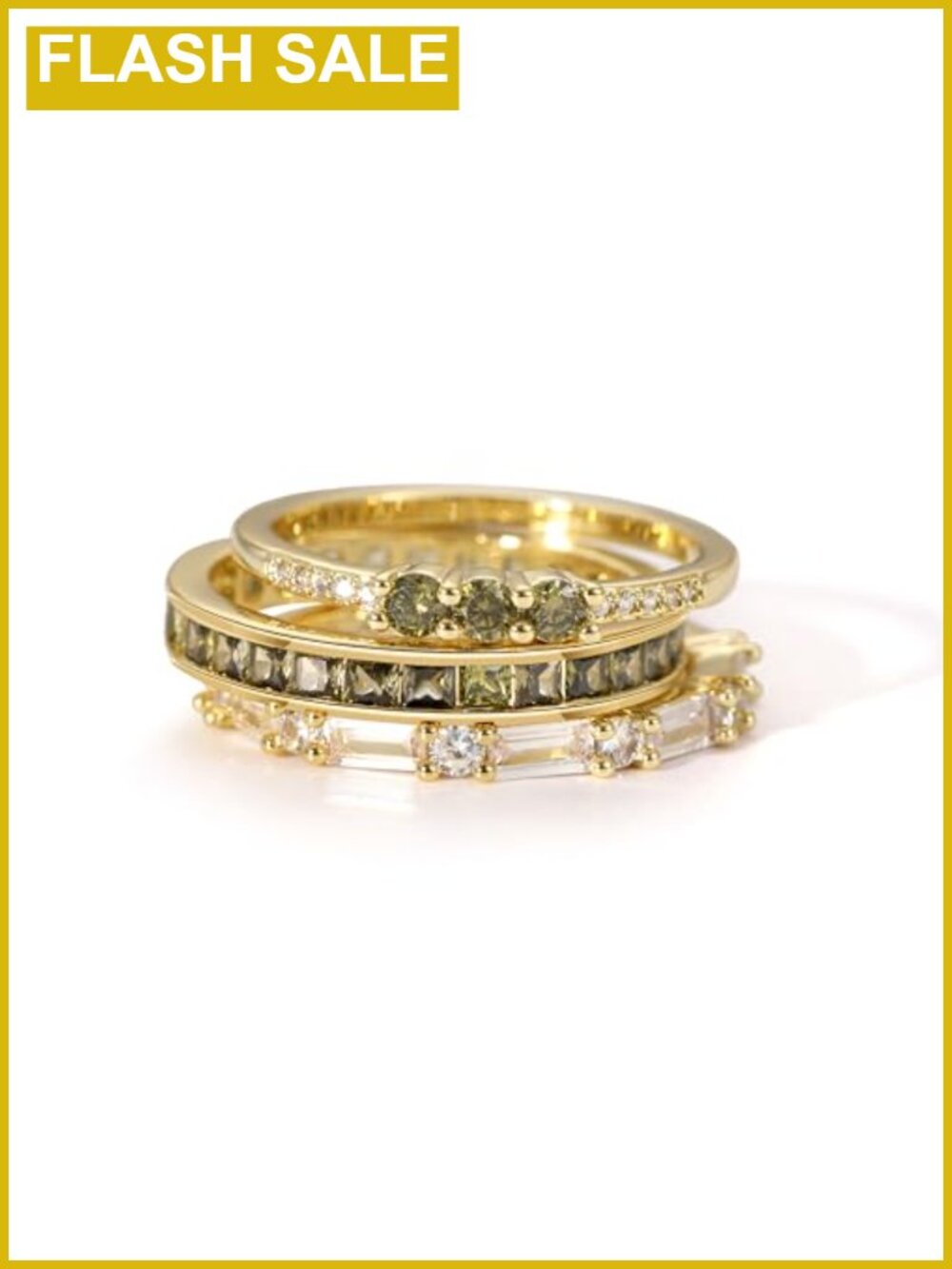 18K Gold Plated Stackable Ring Set Eternity Peridot Zircon Rings